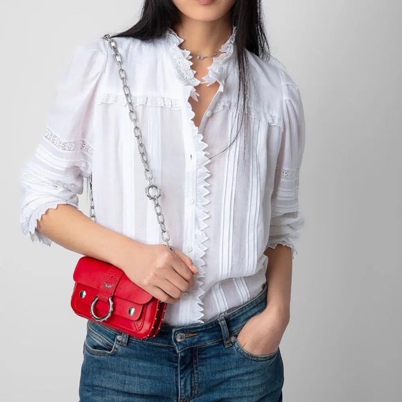 Zadig & Voltaire Trevy Tomboy off-white Lace Trim Blouse - Picture 3 of 10